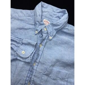 Brooks Brothers Shirt Mens XL 100% Linen Button Down Light Blue Summer Casual